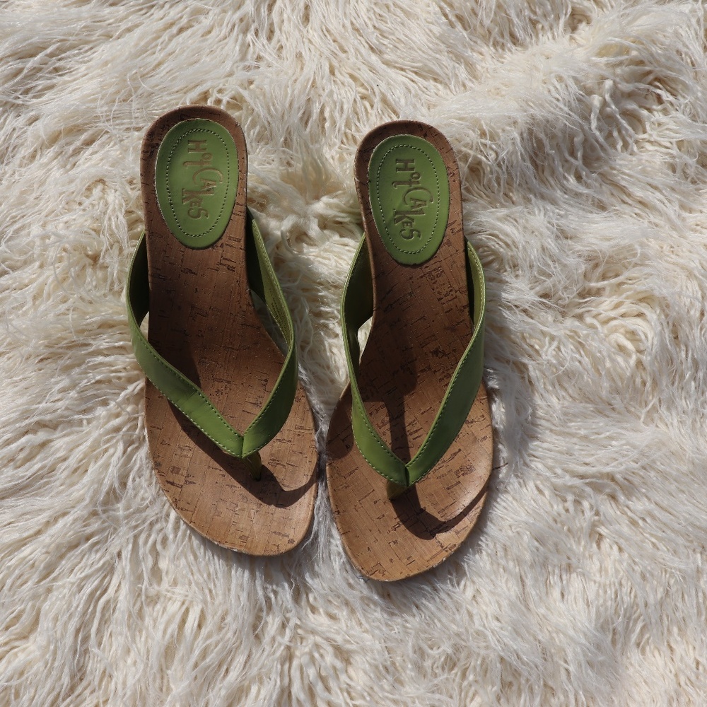 HotCakes Green Heeled Sandals/Wedges Sz 8